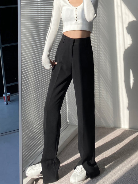 Pantaloni lungi de dama cu talie inalta in negru