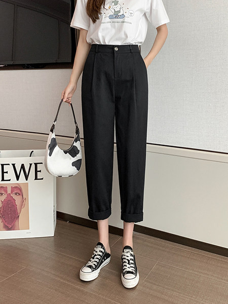 Pantaloni largi casual cu talie înaltă