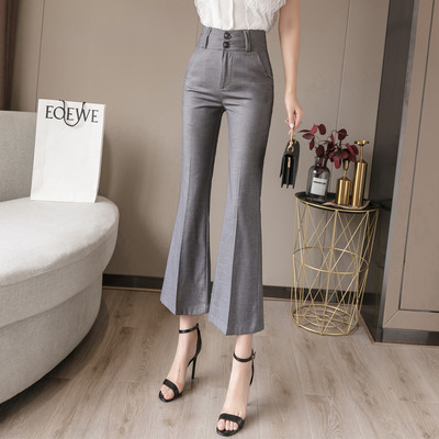 Дамски панталон с копчета и висока талия в сив и черен цвят 