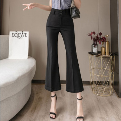 Дамски панталон с копчета и висока талия в сив и черен цвят