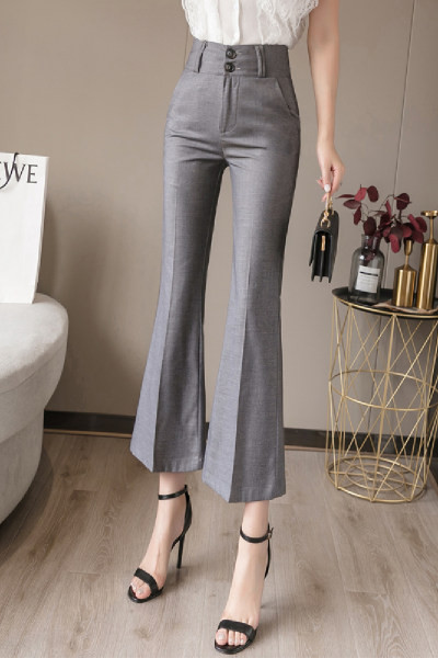 Дамски панталон с копчета и висока талия в сив и черен цвят 