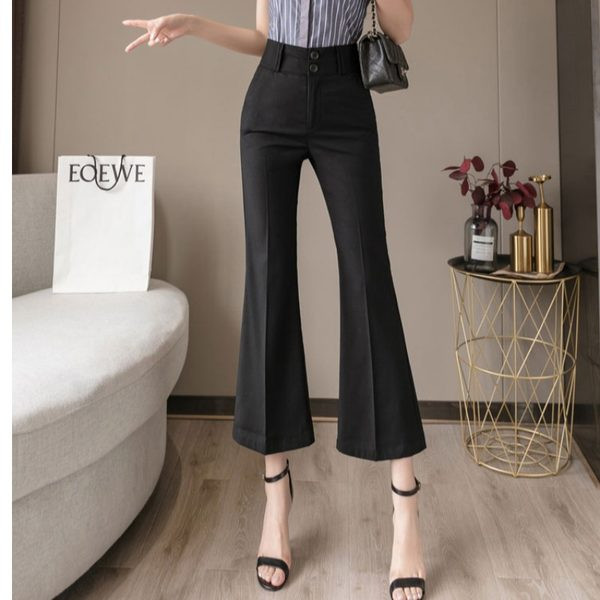 Дамски панталон с копчета и висока талия в сив и черен цвят 