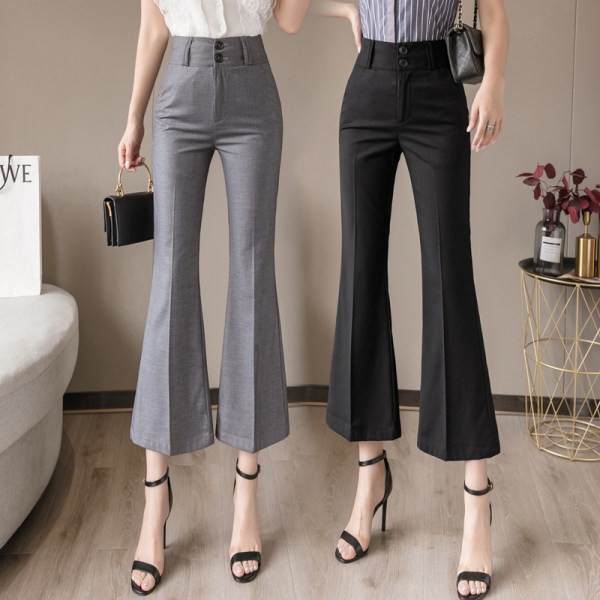 Дамски панталон с копчета и висока талия в сив и черен цвят 