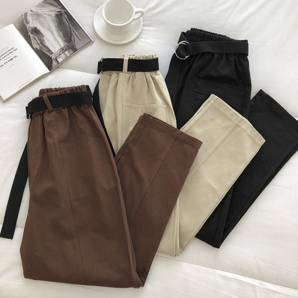 Pantaloni casual de dama cu buzunare si curea