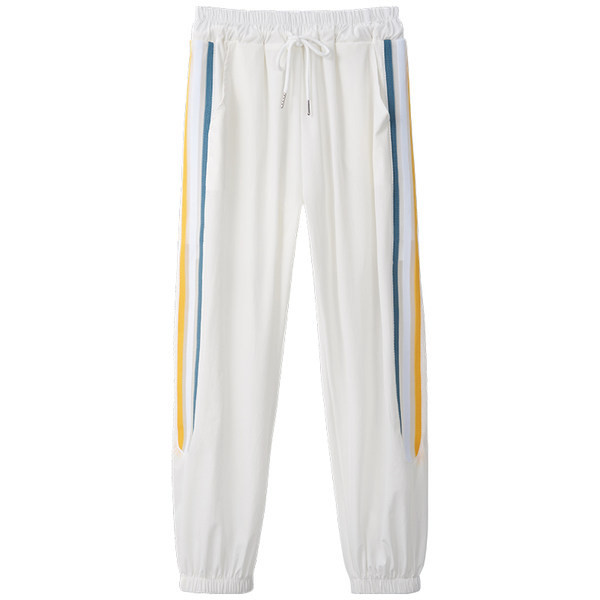 Pantaloni sport de damă cu margini în alb și negru