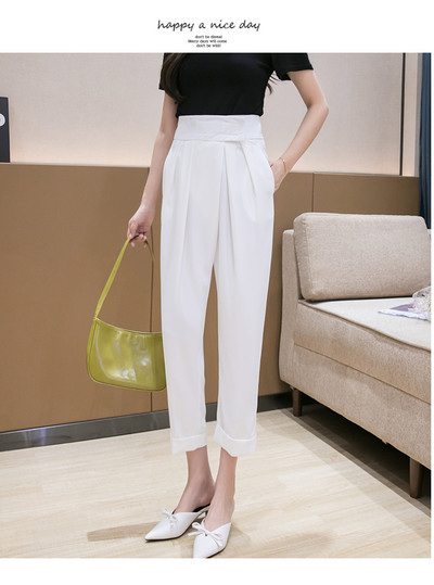 Μοντέρνο γυναικείο ίσιο παντελόνι με ψηλή μέση και τσέπες