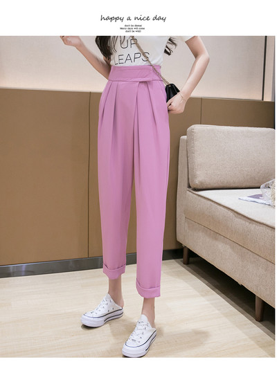 Μοντέρνο γυναικείο ίσιο παντελόνι με ψηλή μέση και τσέπες