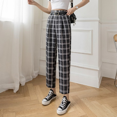 Дамски кариран панталон с колан в два цвята