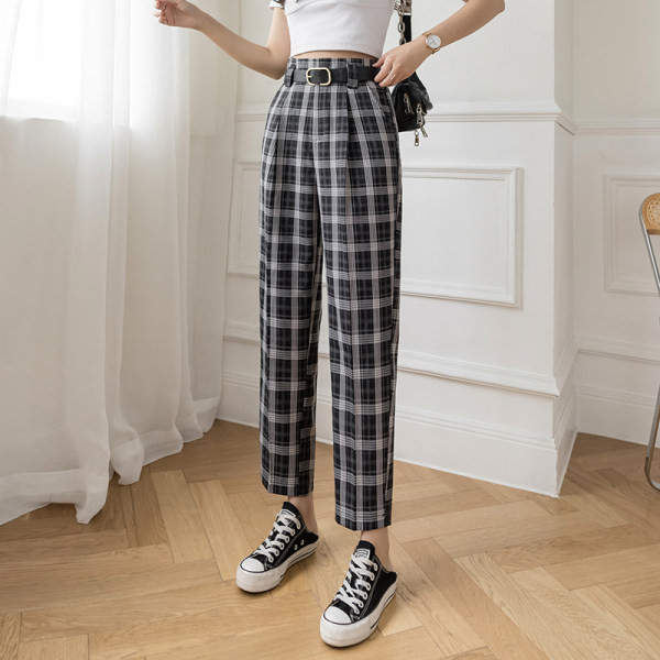 Дамски кариран панталон с колан в два цвята