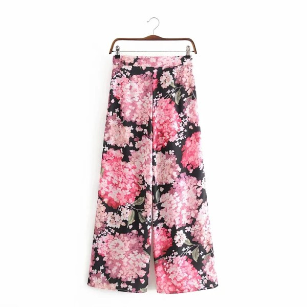 Дамски широки панталони с флорален десен