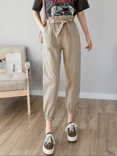 Pantaloni casual dama cu talie inalta si curea - mai multe culori