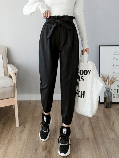 Pantaloni casual dama cu talie inalta si curea - mai multe culori