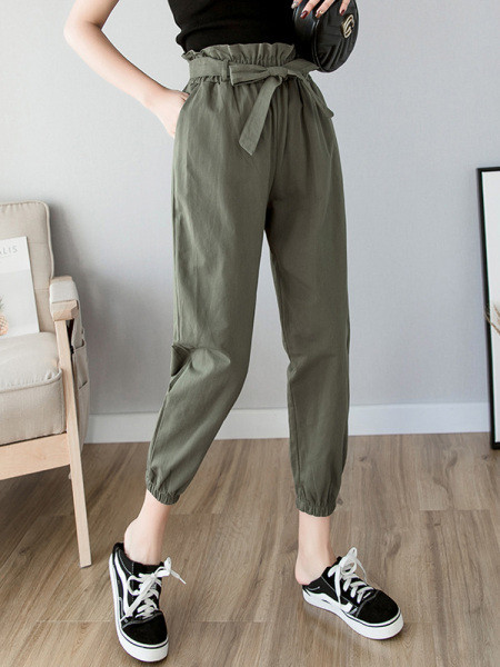 Pantaloni casual dama cu talie inalta si curea - mai multe culori