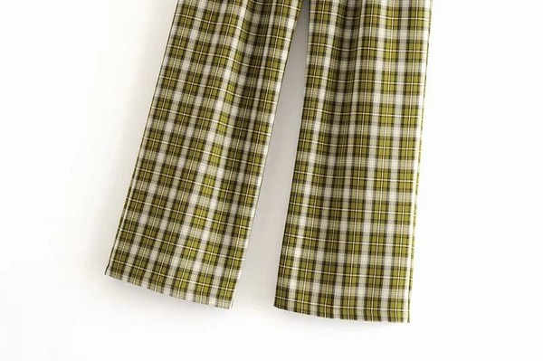 Pantaloni dama in carouri model drept cu bustiera