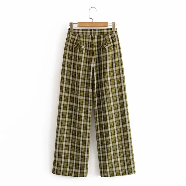 Pantaloni dama in carouri model drept cu bustiera