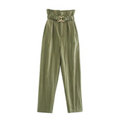 Модерен дамски панталон с талия paper bag и колан