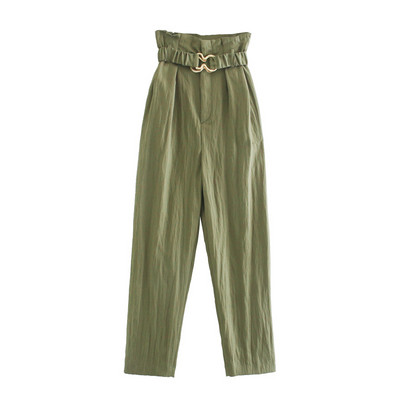 Модерен дамски панталон с талия paper bag и колан