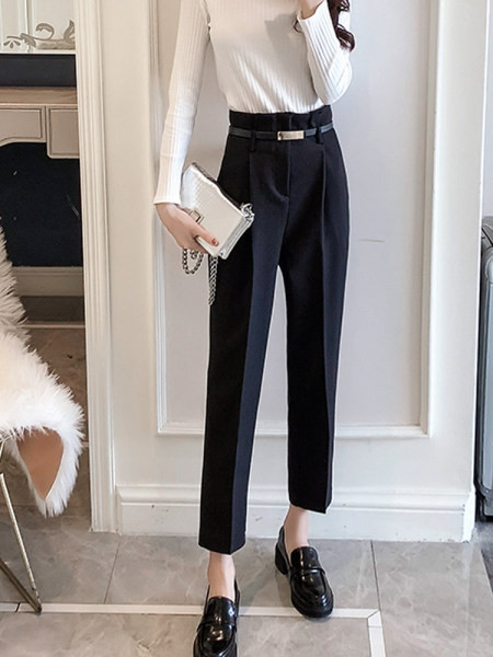 Model nou de pantaloni eleganti de dama cu talie inalta si buzunar