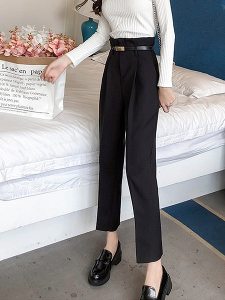 Model nou de pantaloni eleganti de dama cu talie inalta si buzunar