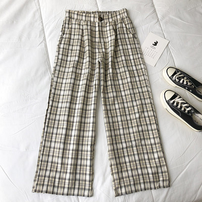 Кариран дамски панталон с джобове