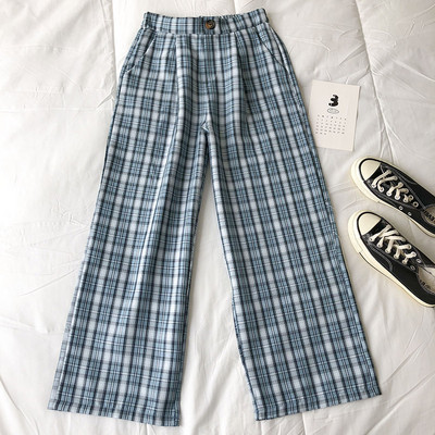 Кариран дамски панталон с джобове