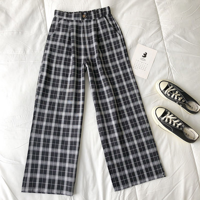 Кариран дамски панталон с джобове