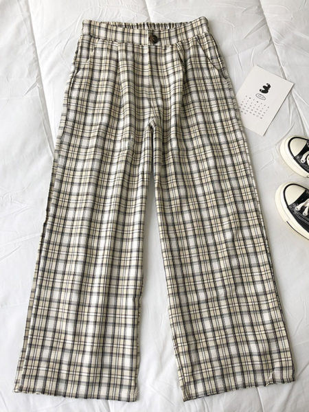 Кариран дамски панталон с джобове