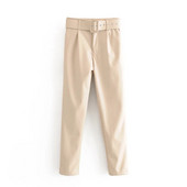 Pantaloni moderni din piele ecologica cu curea in mai multe culori