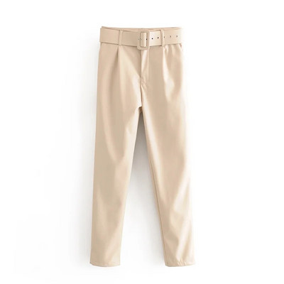 Модерен панталон от еко кожа с колан в няколко цвята