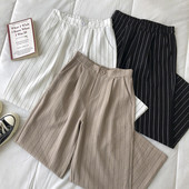 Pantaloni dama in dungi cu talie inalta - model drept