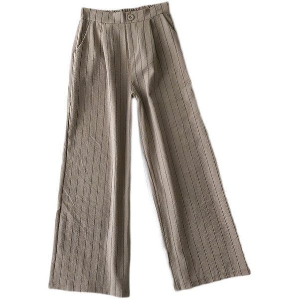 Pantaloni dama in dungi cu talie inalta - model drept