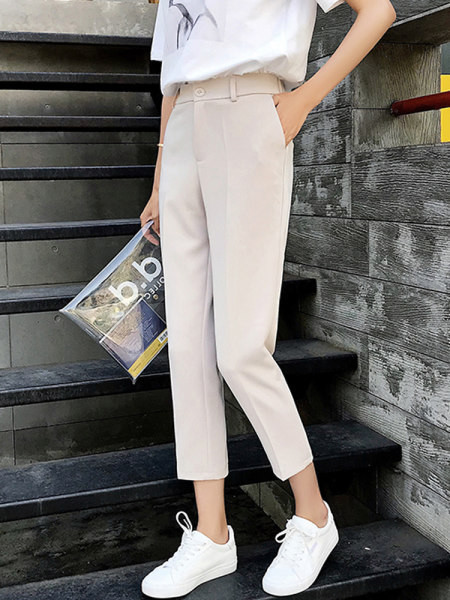 Pantaloni de dama sport si casual cu talie inalta in negru si bej