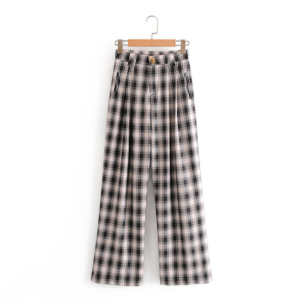 Pantaloni dama in carouri cu buzunare - model lat