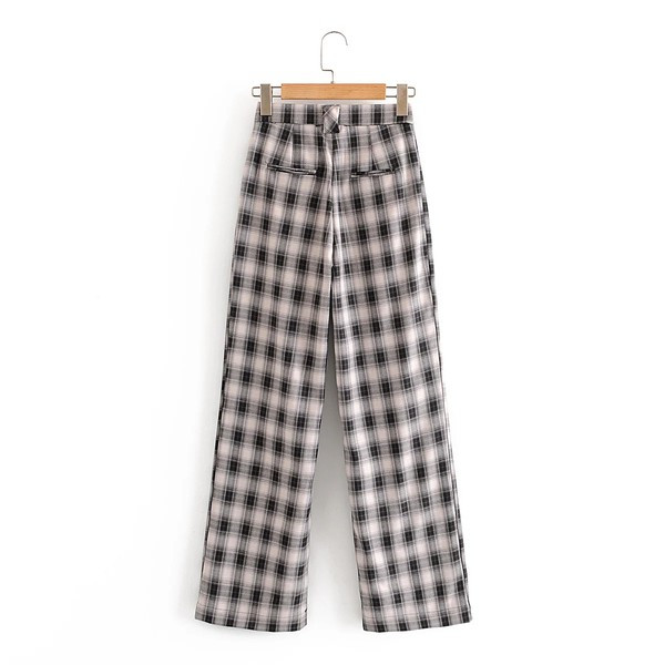 Pantaloni dama in carouri cu buzunare - model lat