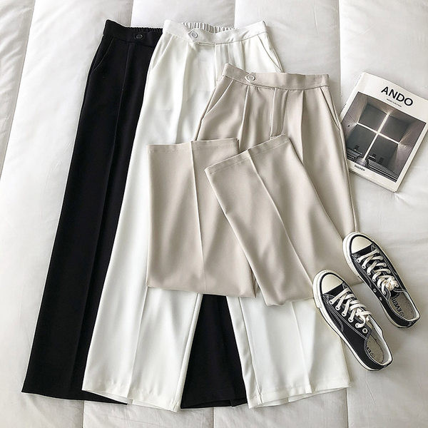 Pantaloni drepti de damă moderni - talie înaltă