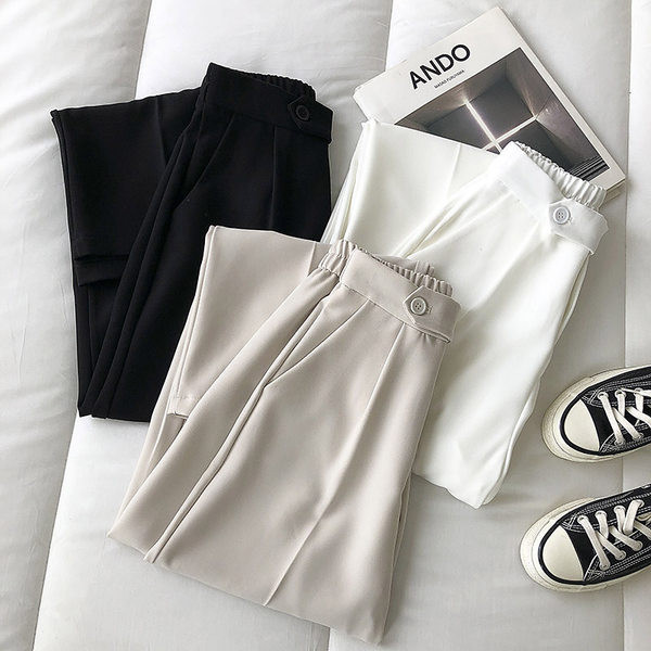 Pantaloni drepti de damă moderni - talie înaltă