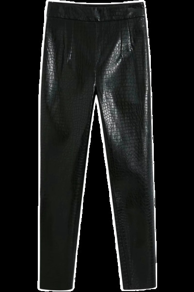 Дамски втален панталон от кожа в черен цвят