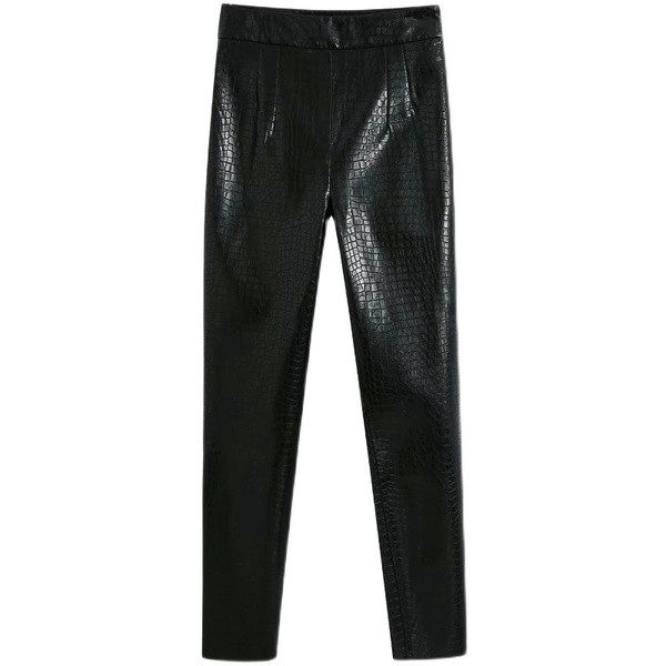 Дамски втален панталон от кожа в черен цвят