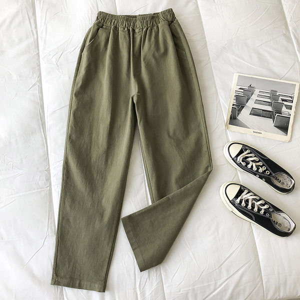 Pantaloni casual dama de culoare verde
