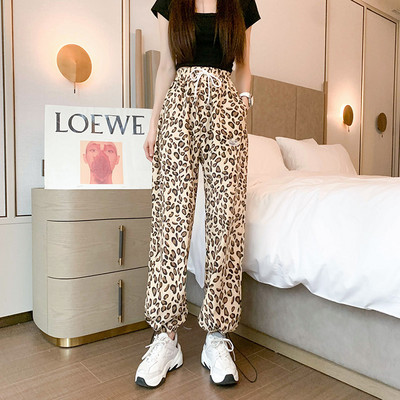 Pantaloni casual dama cu cravate si imprimeu animal