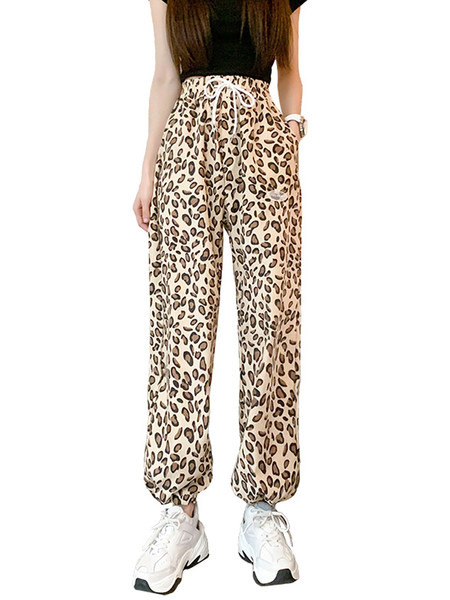 Pantaloni casual dama cu cravate si imprimeu animal