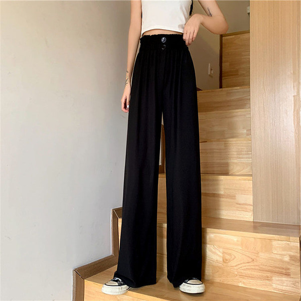 Дамски копринен панталон широк модел с ластик и копчета