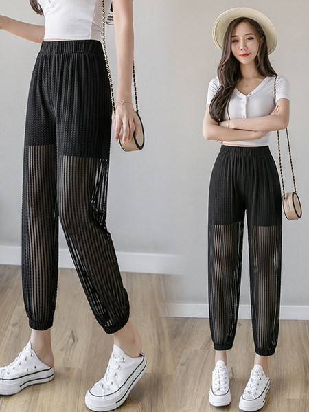 Pantaloni casual de vara de dama cu talie inalta in negru