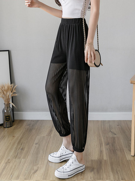 Pantaloni casual de vara de dama cu talie inalta in negru