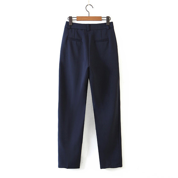 Pantaloni drepti casual cu bustiere și buzunare