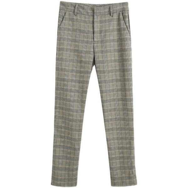 Ženske ravne karirane hlače sive boje