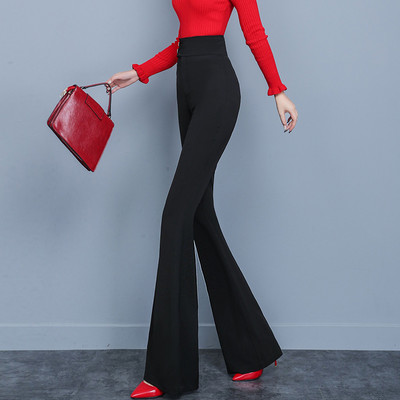 Pantaloni moderni de damă cu talie înaltă - în negru