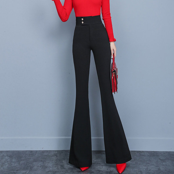 Pantaloni moderni de damă cu talie înaltă - în negru