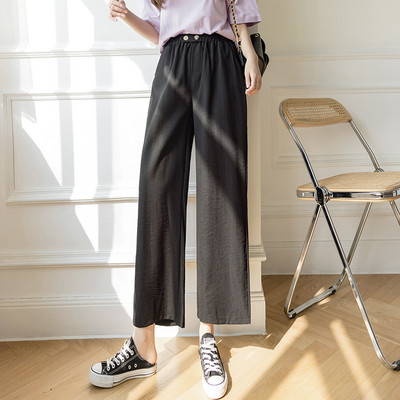 Дамски ленен панталон широк модел с копчета