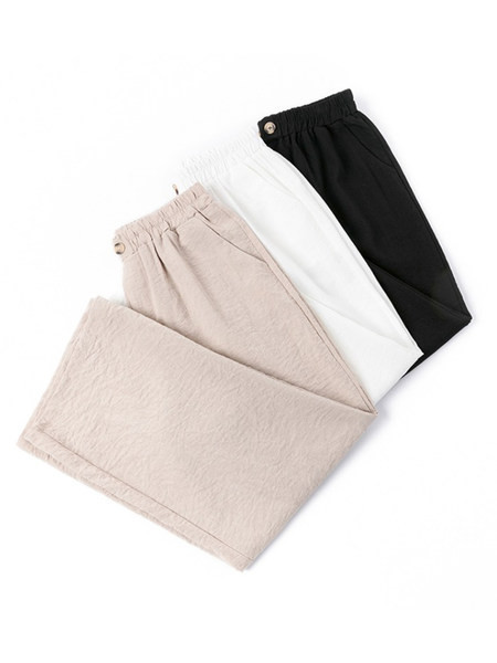 Дамски ленен панталон широк модел с копчета